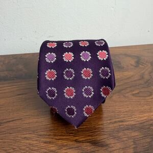 HUGO BOSS Men's Silk XL Skinny Necktie ITALY Designer‎ Geometric Pink/Purple EUC